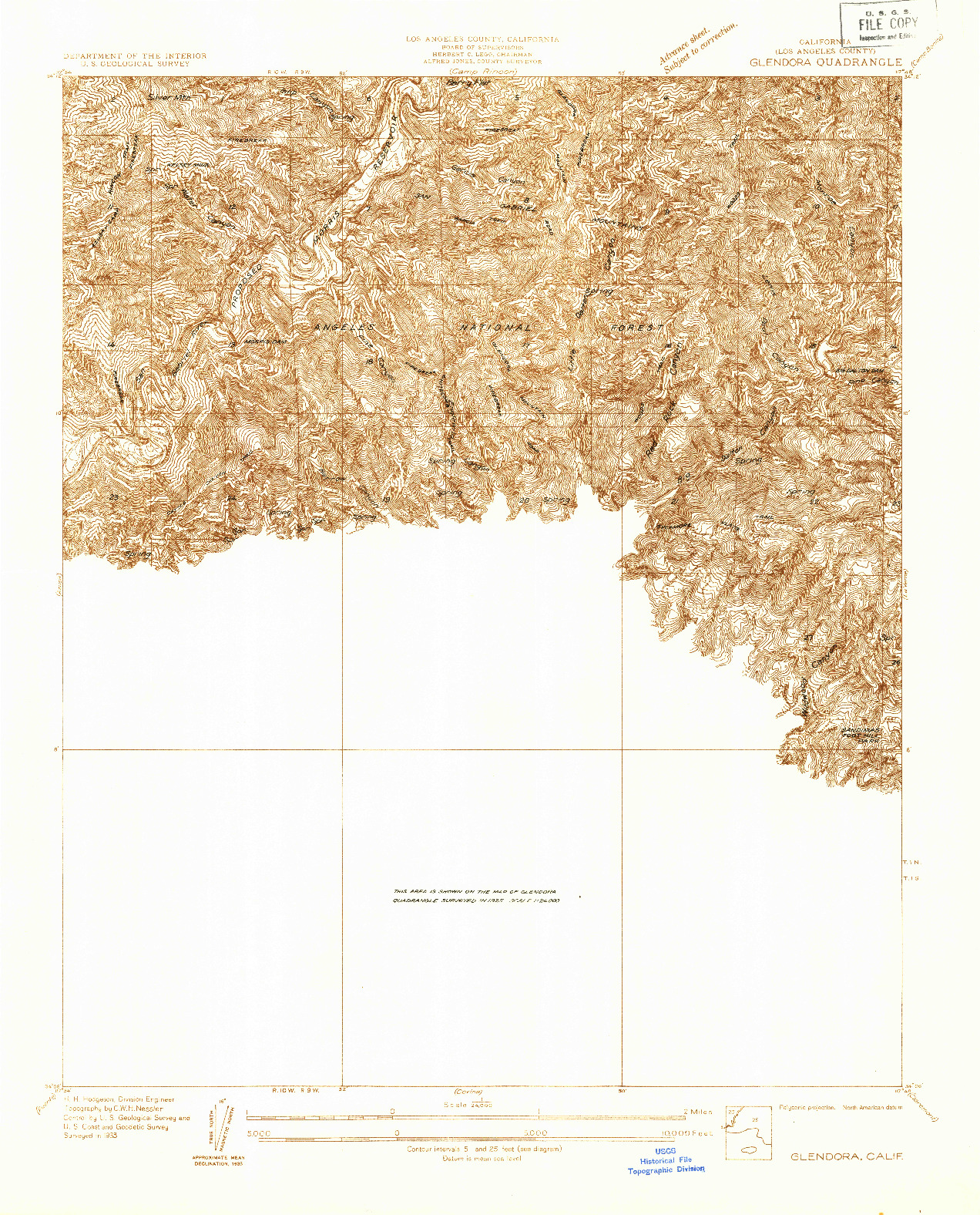 USGS 1:24000-SCALE QUADRANGLE FOR GLENDORA, CA 1933