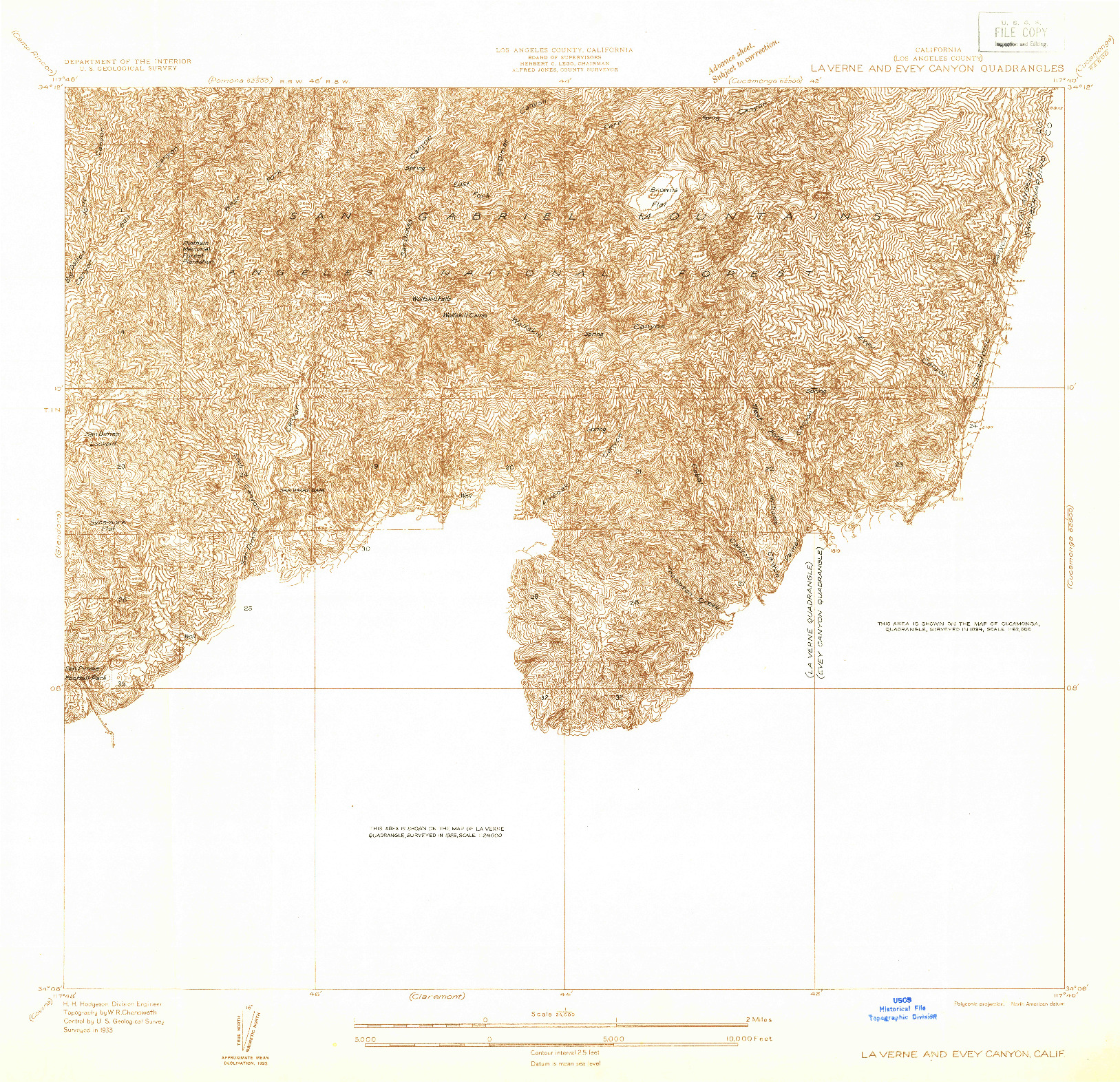 USGS 1:24000-SCALE QUADRANGLE FOR LA VERNE AND EVEY CANYON, CA 1933