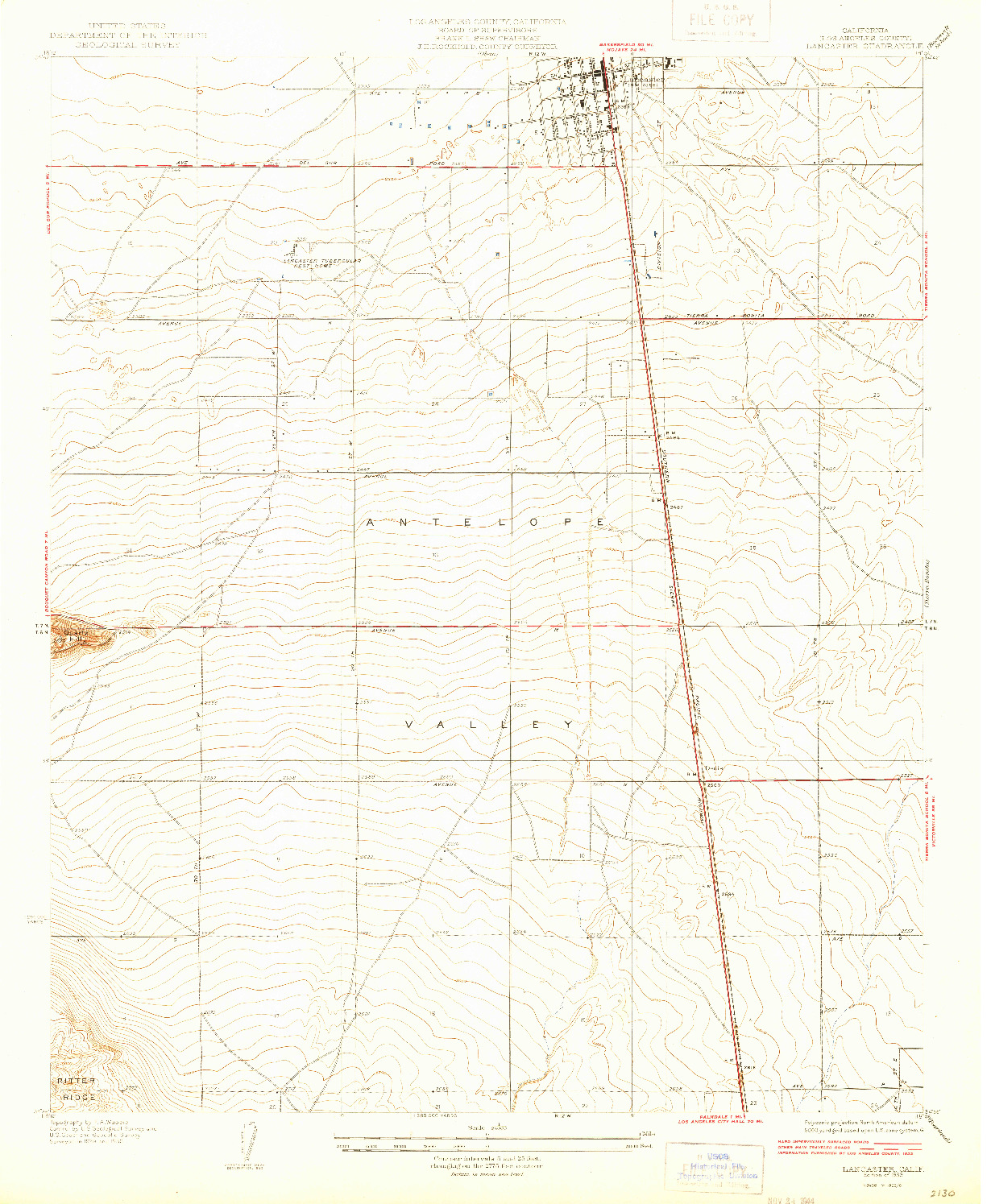 USGS 1:24000-SCALE QUADRANGLE FOR LANCASTER, CA 1933