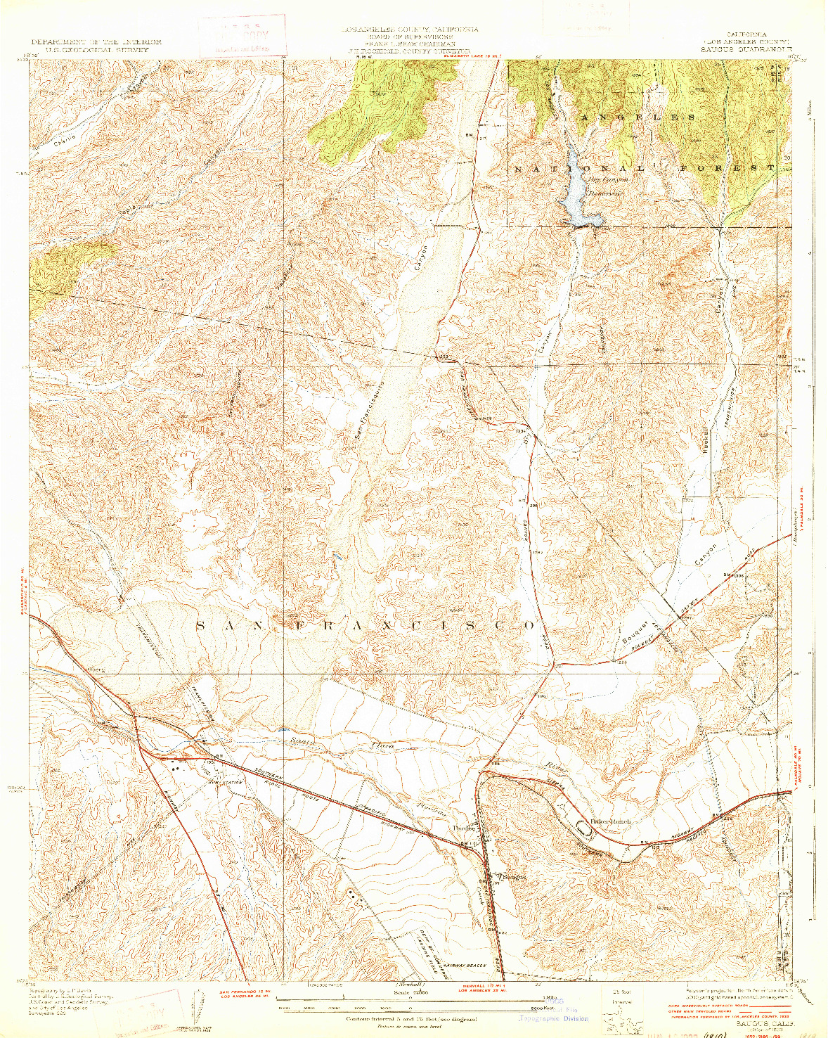 USGS 1:24000-SCALE QUADRANGLE FOR SAUGUS, CA 1933