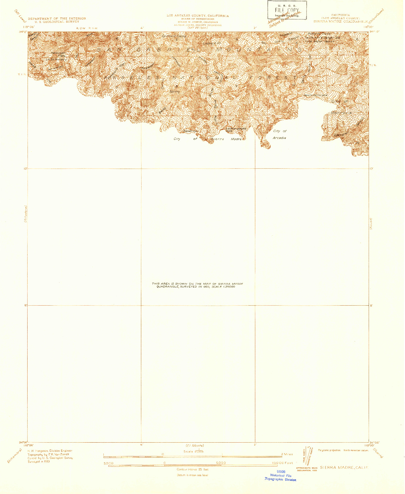 USGS 1:24000-SCALE QUADRANGLE FOR SIERRA MADRE, CA 1933