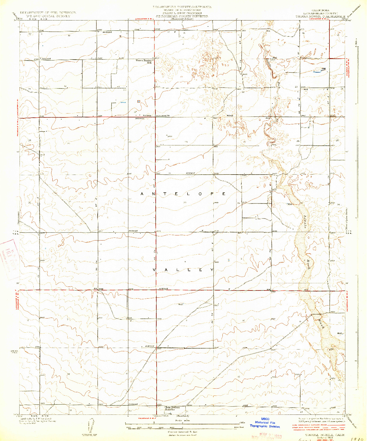 USGS 1:24000-SCALE QUADRANGLE FOR TIERRA BONITA, CA 1933