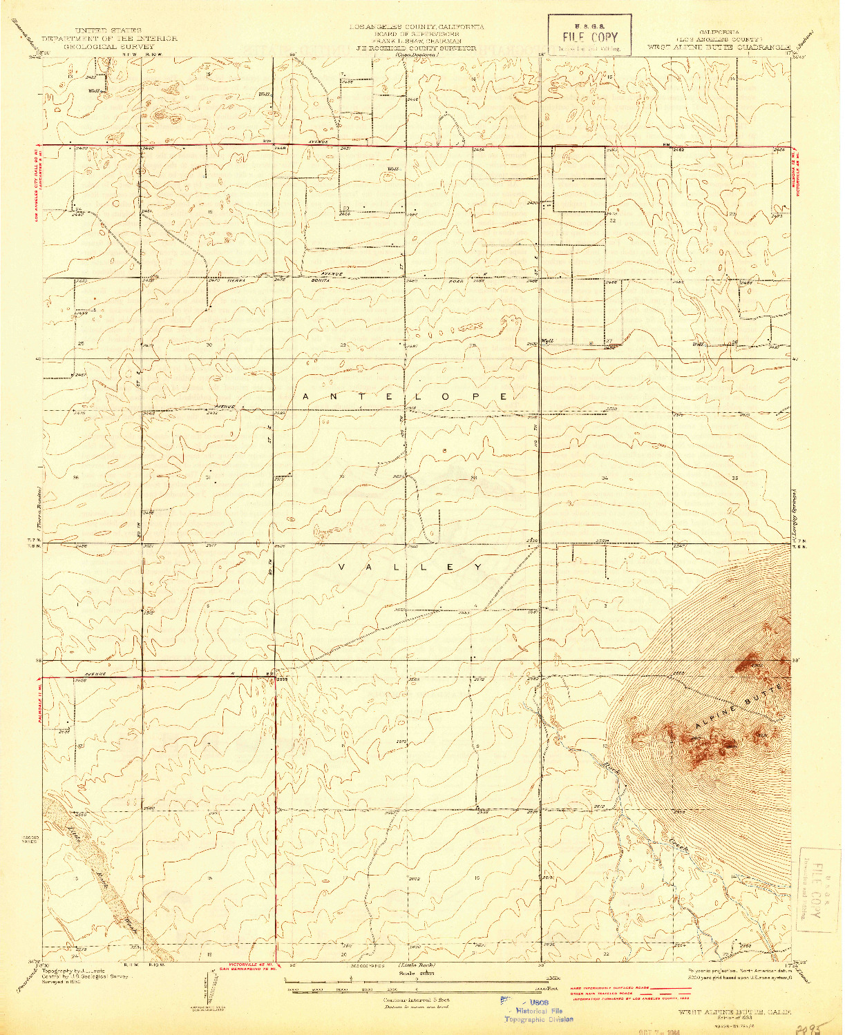 USGS 1:24000-SCALE QUADRANGLE FOR WEST ALPINE BUTTE, CA 1933