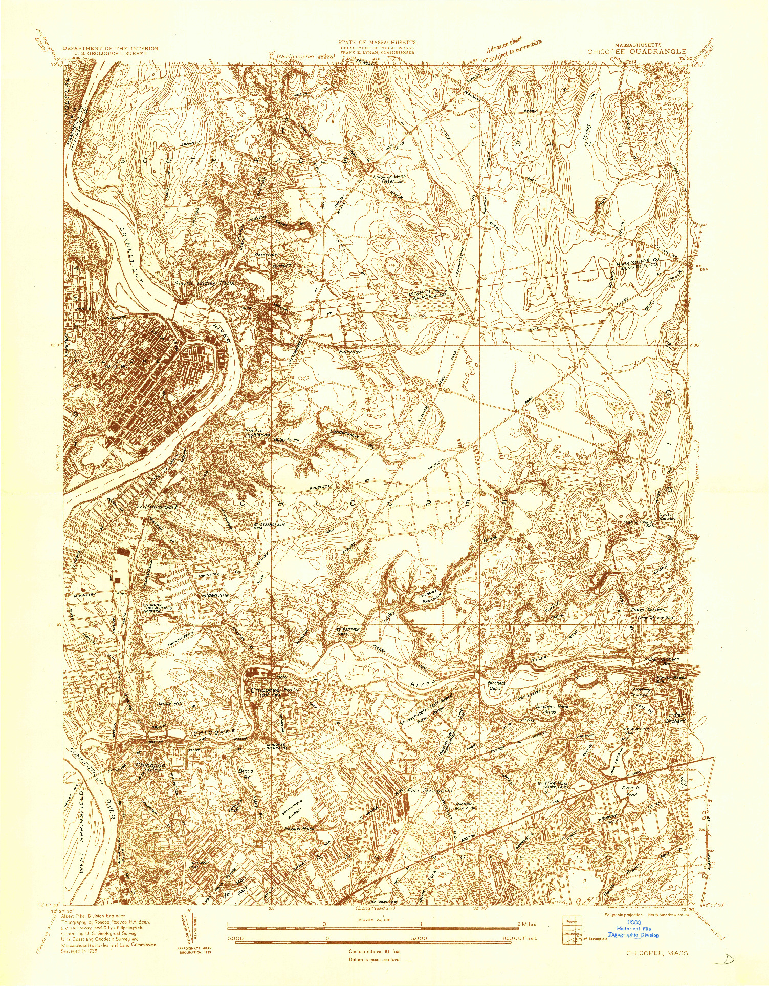 USGS 1:24000-SCALE QUADRANGLE FOR CHICOPEE, MA 1933