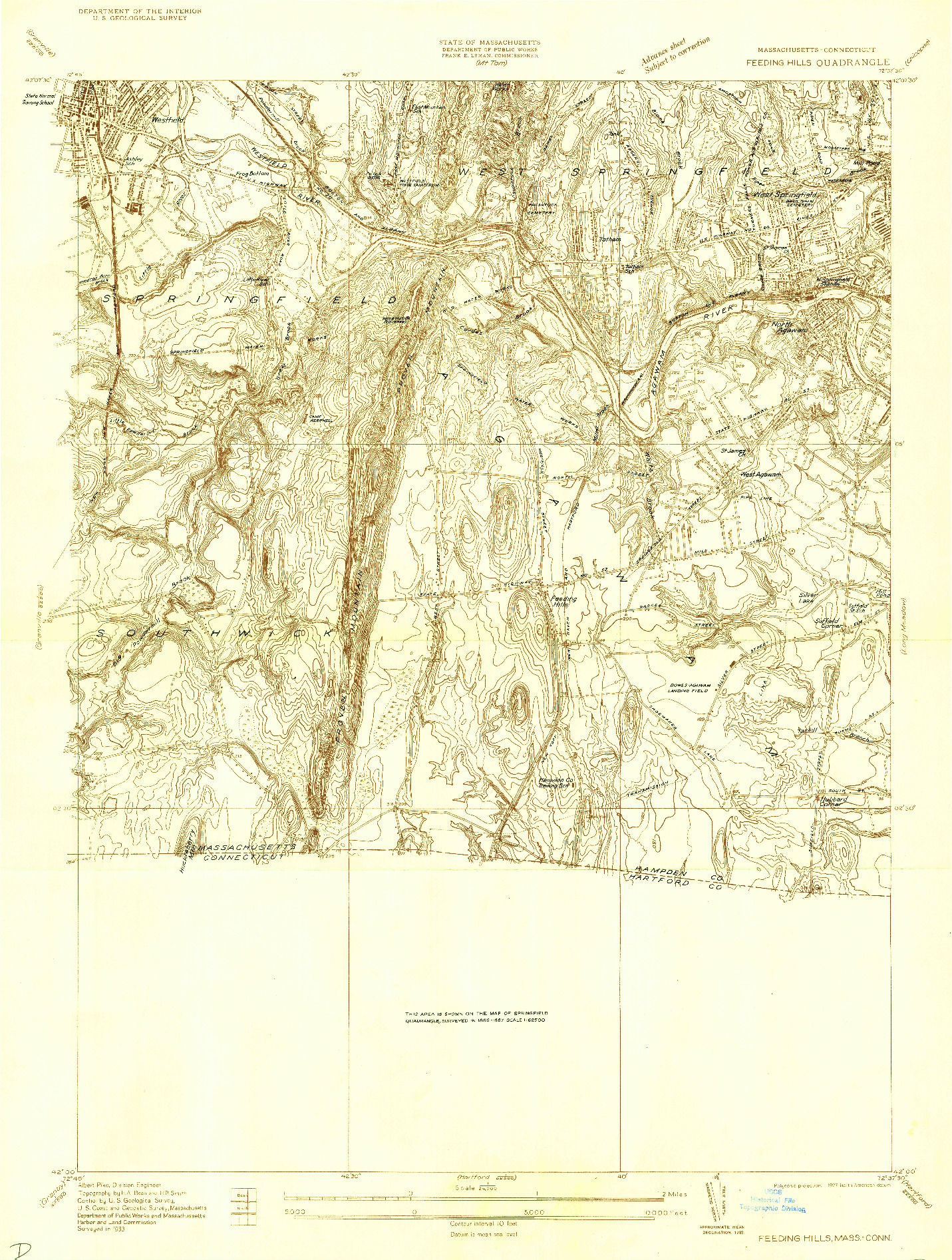 USGS 1:24000-SCALE QUADRANGLE FOR FEEDING HILLS, MA 1933