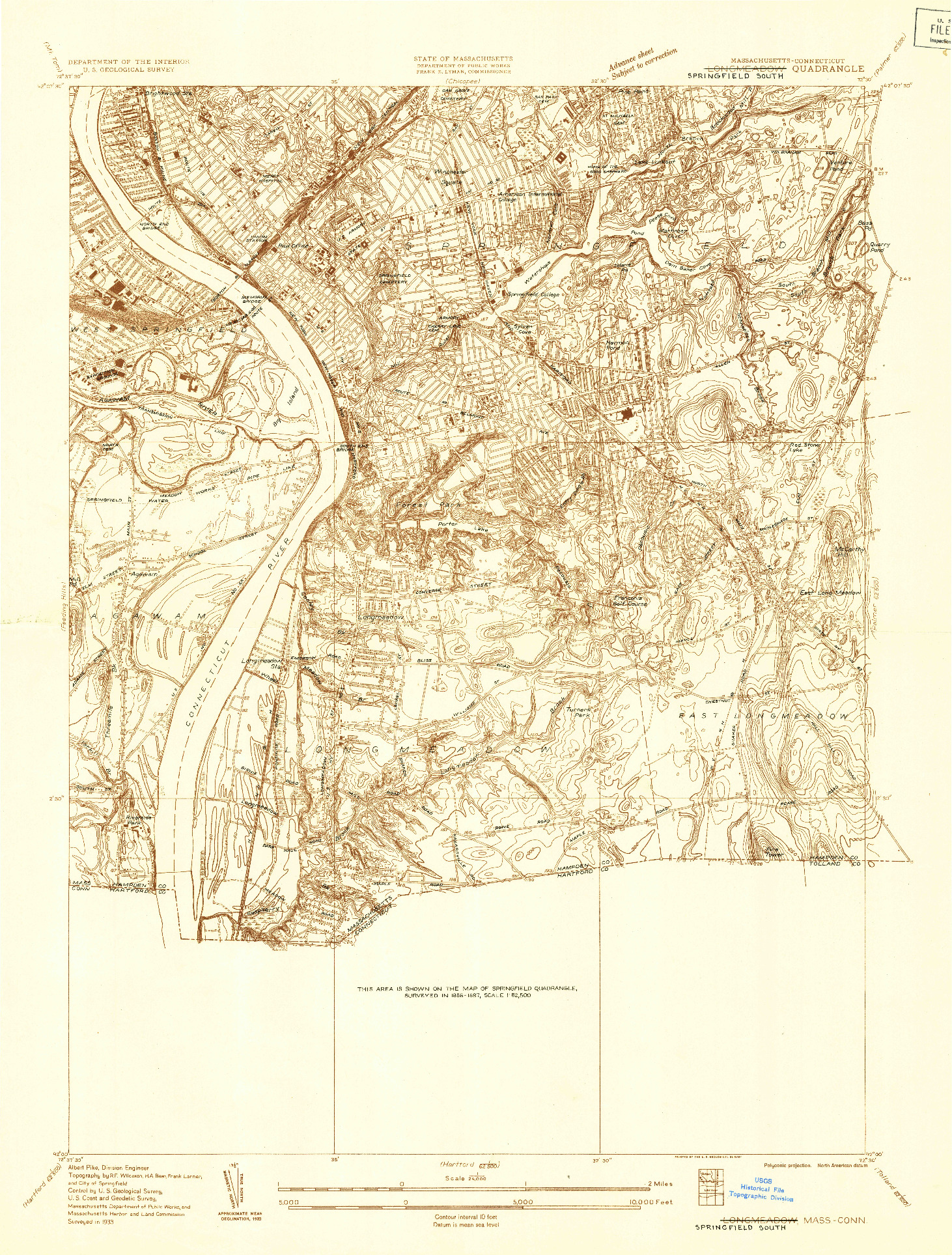USGS 1:24000-SCALE QUADRANGLE FOR LONGMEADOW, MA 1933