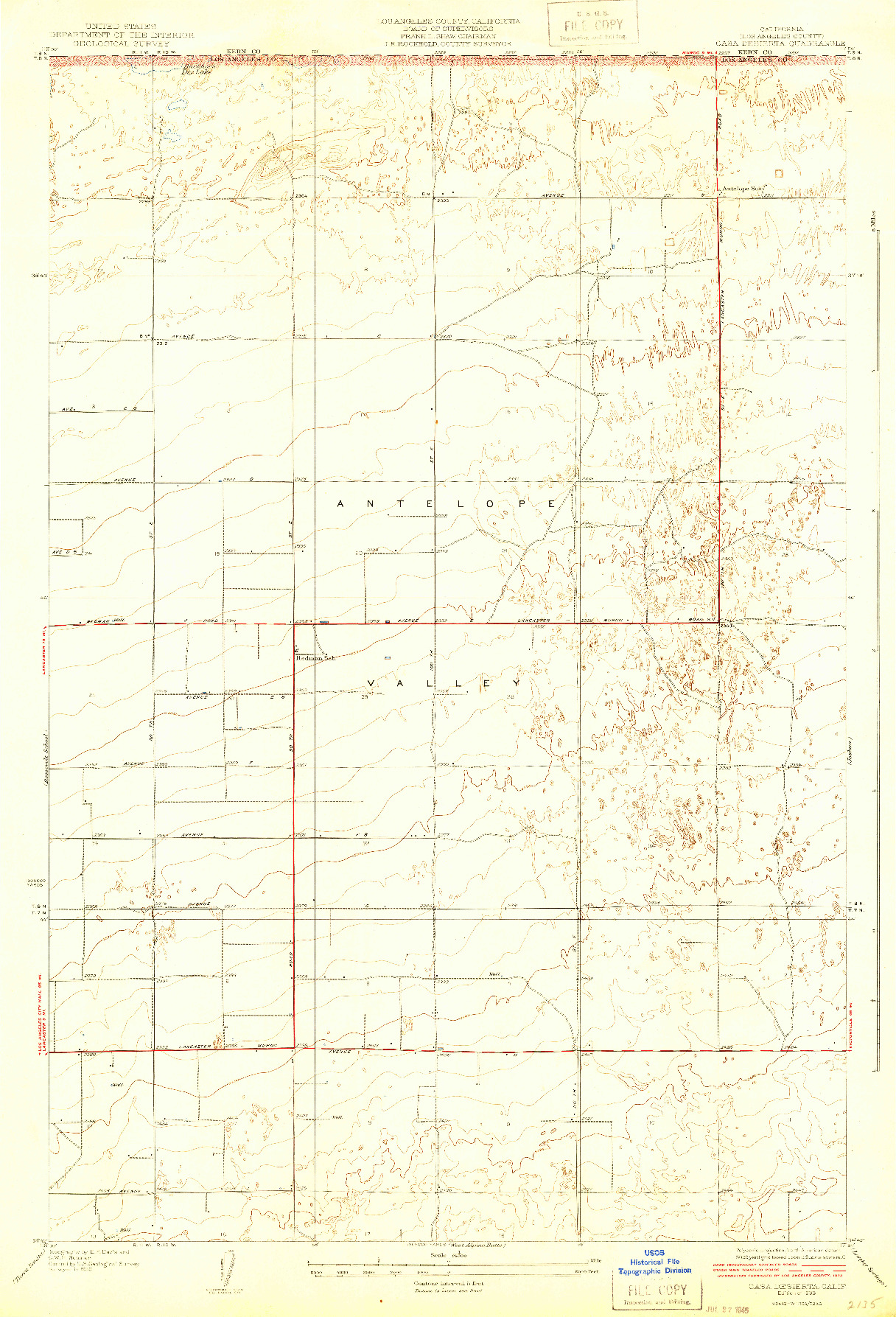 USGS 1:24000-SCALE QUADRANGLE FOR CASA DESIERTA, CA 1933