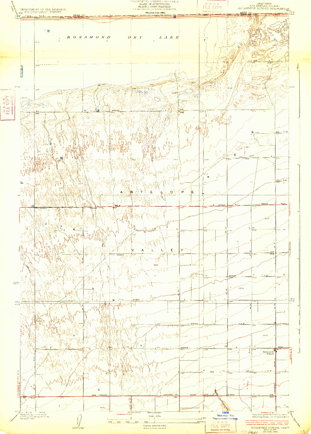 USGS 1:24000-SCALE QUADRANGLE FOR ROOSEVELT SCHOOL, CA 1933