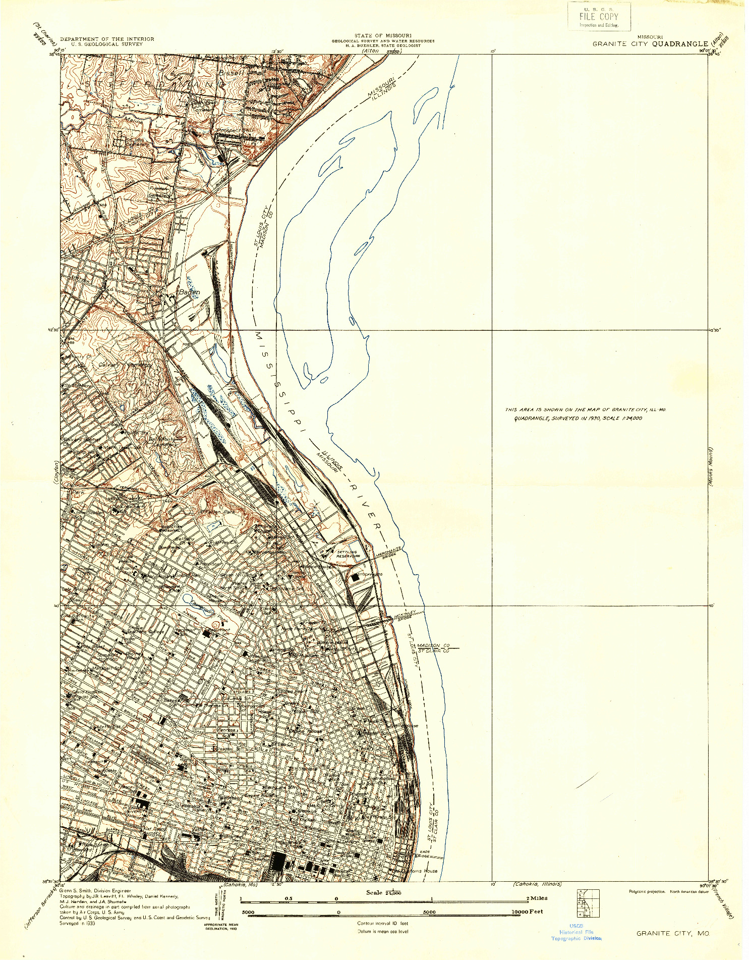 USGS 1:24000-SCALE QUADRANGLE FOR GRANITE CITY, IL 1933