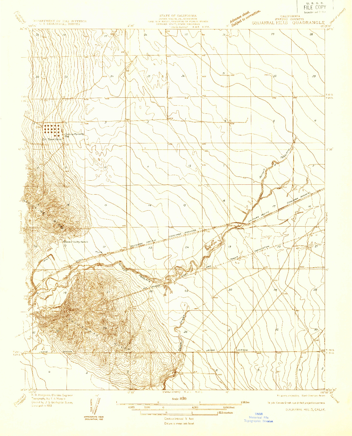 USGS 1:31680-SCALE QUADRANGLE FOR GUIJARRAL HILLS, CA 1933