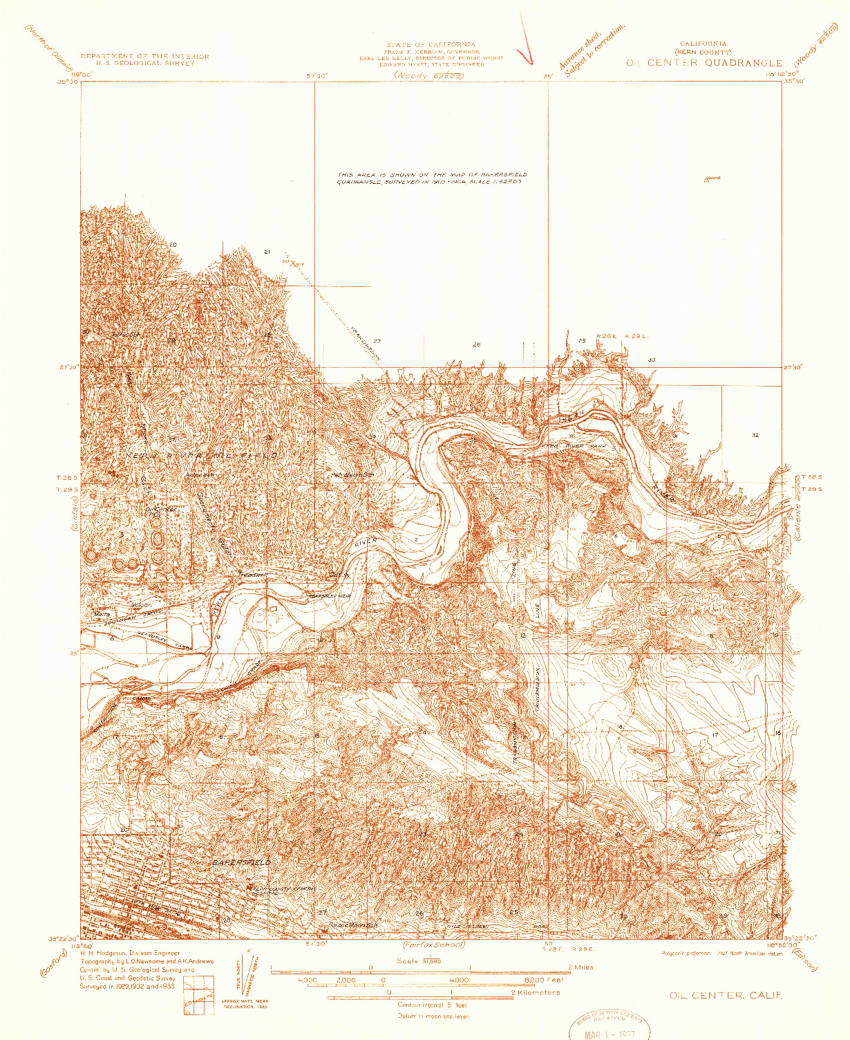 USGS 1:31680-SCALE QUADRANGLE FOR OIL CENTER, CA 1933