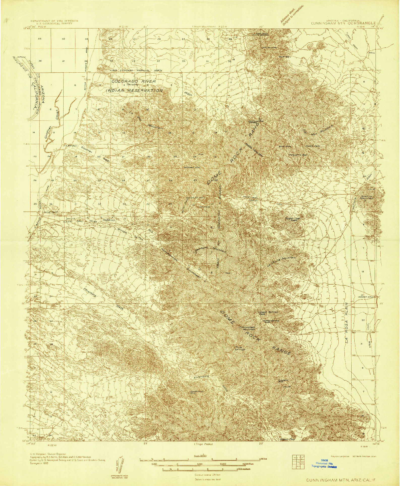 USGS 1:48000-SCALE QUADRANGLE FOR CUNNINGHAM MTN, AZ 1933