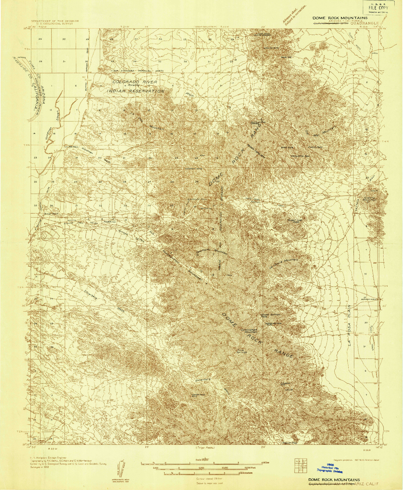 USGS 1:48000-SCALE QUADRANGLE FOR DOME ROCK MOUNTAINS, AZ 1933