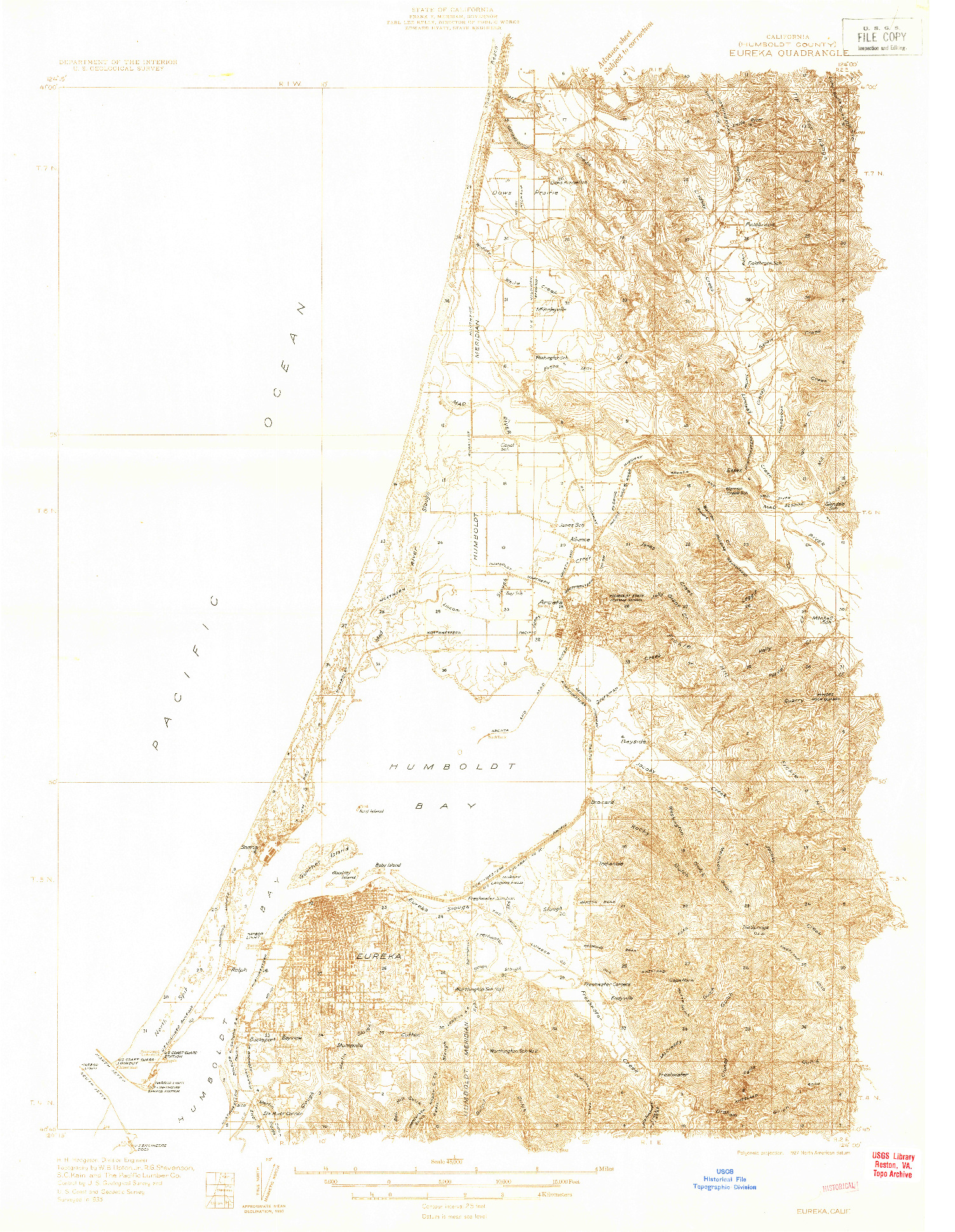 USGS 1:48000-SCALE QUADRANGLE FOR EUREKA, CA 1933