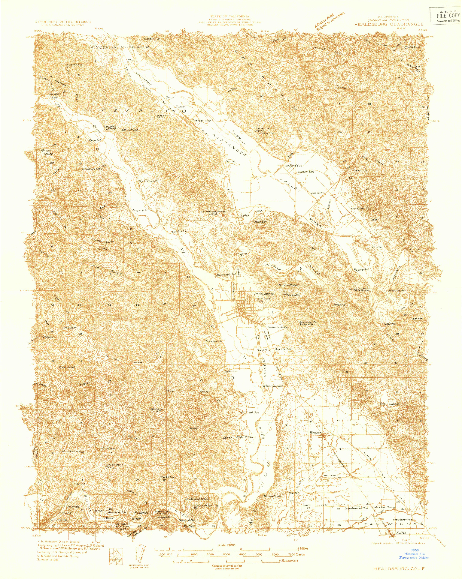 USGS 1:48000-SCALE QUADRANGLE FOR HEALDSBURG, CA 1933