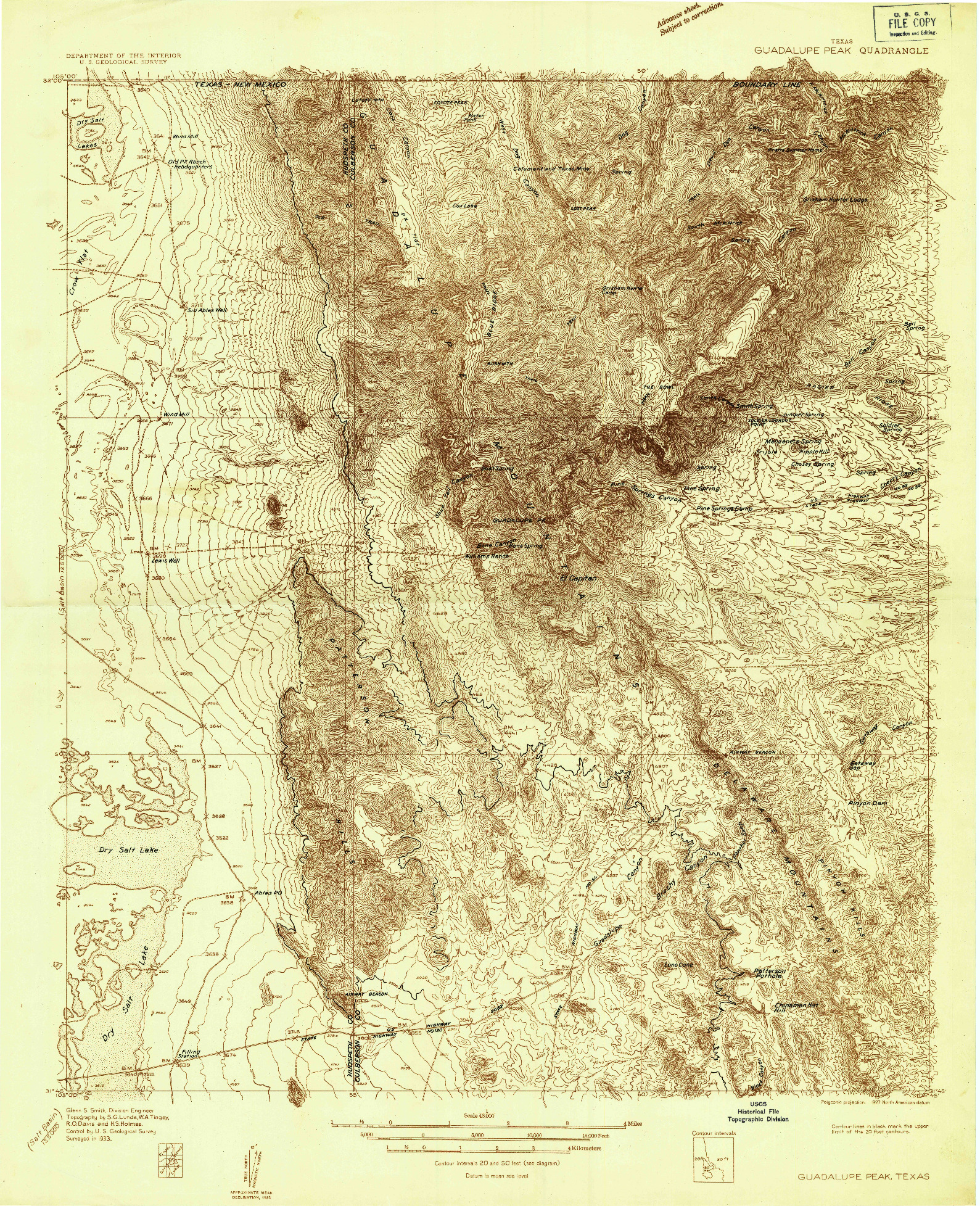 USGS 1:48000-SCALE QUADRANGLE FOR GUADALUPE PEAK, TX 1933