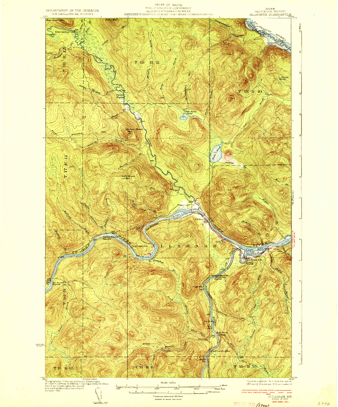 USGS 1:62500-SCALE QUADRANGLE FOR ALLAGASH, ME 1933
