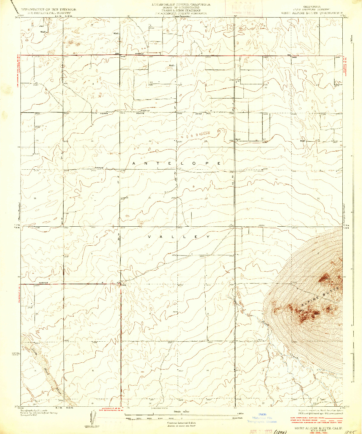 USGS 1:24000-SCALE QUADRANGLE FOR WEST ALPINE BUTTE, CA 1933