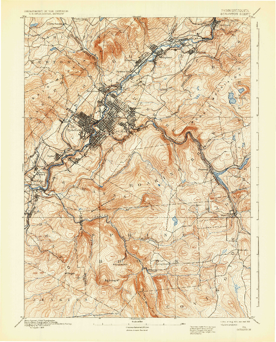 USGS 1:62500-SCALE QUADRANGLE FOR SCRANTON, PA 1893