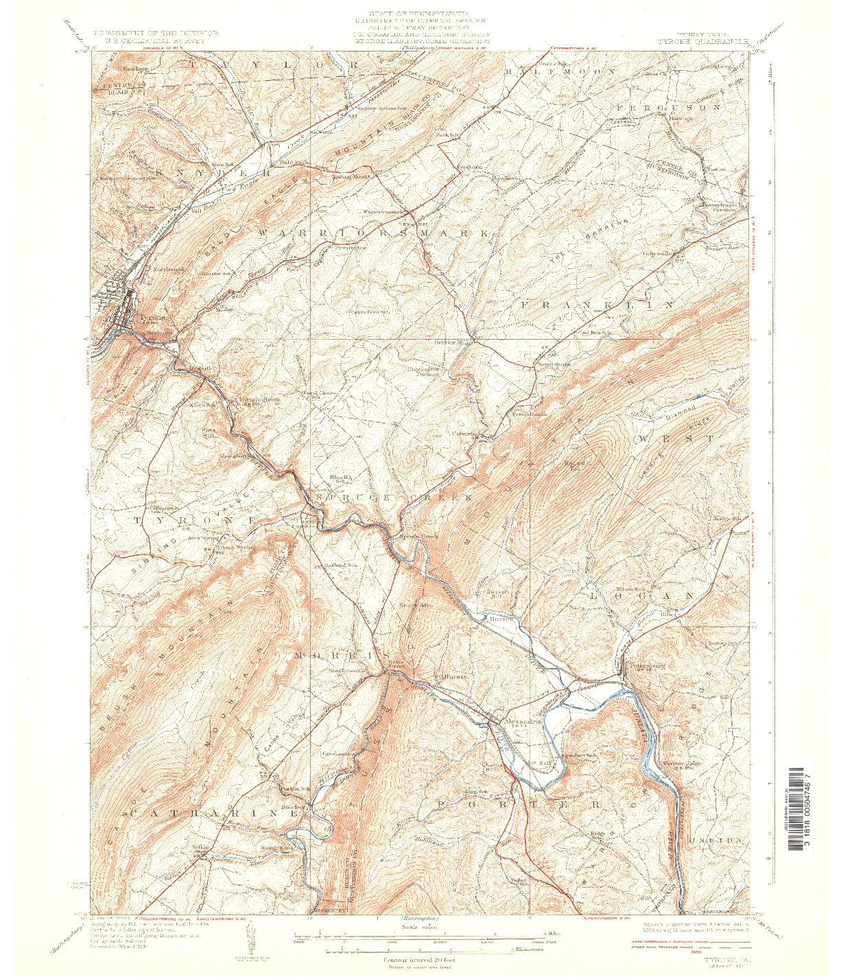 USGS 1:62500-SCALE QUADRANGLE FOR TYRONE, PA 1933