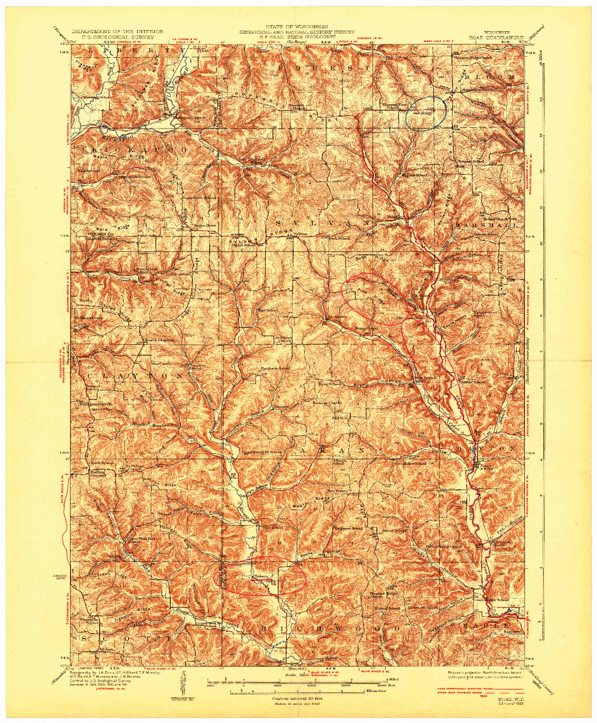 USGS 1:62500-SCALE QUADRANGLE FOR BOAZ, WI 1933