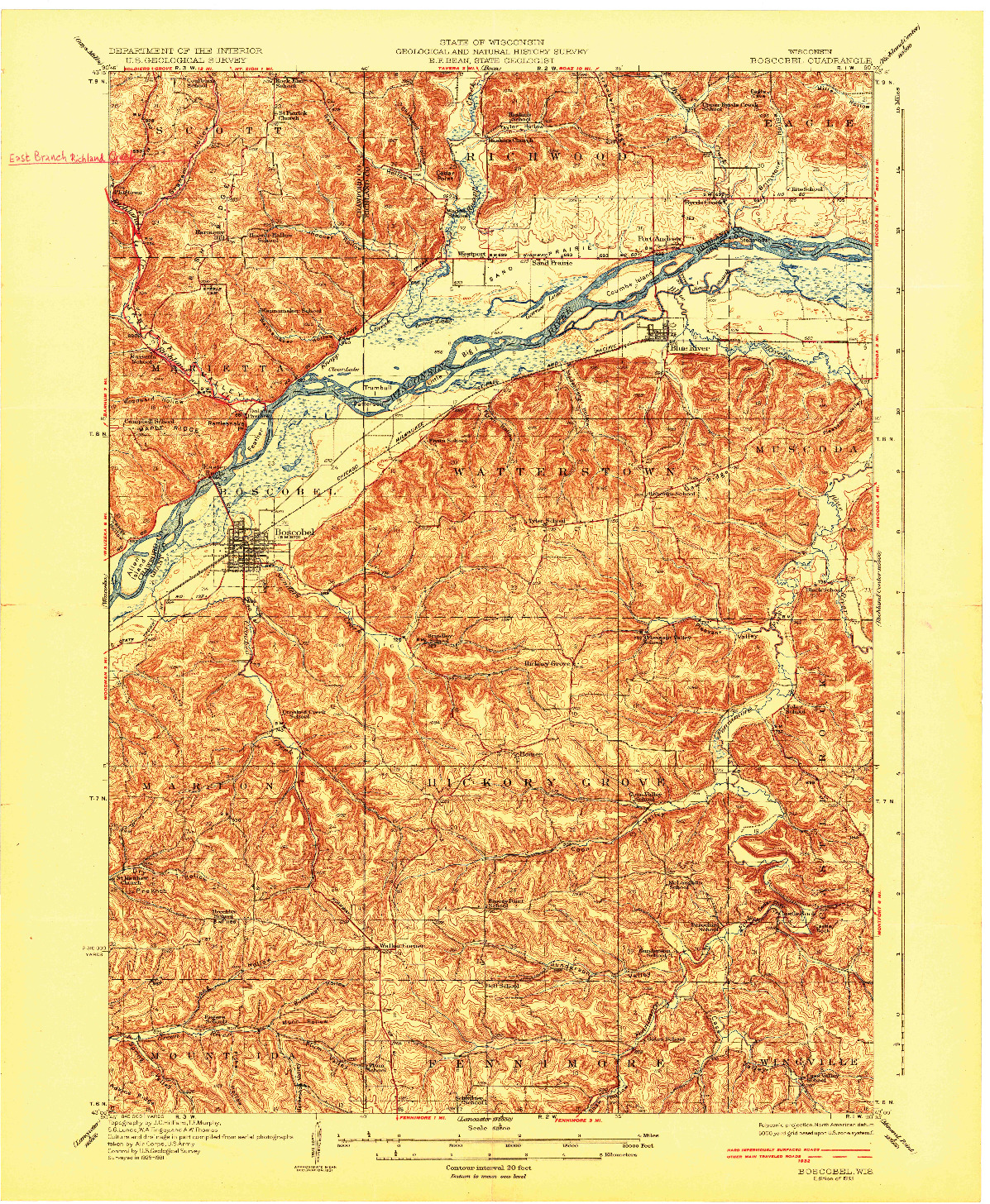USGS 1:62500-SCALE QUADRANGLE FOR BOSCOBEL, WI 1933