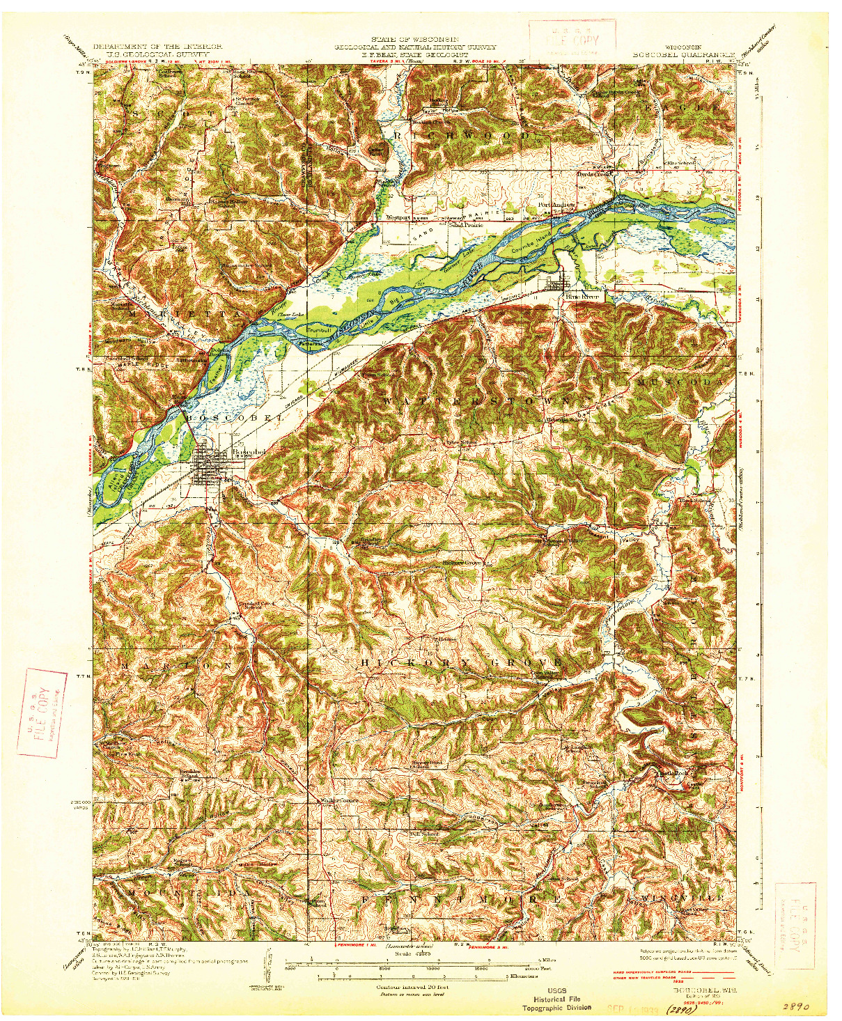 USGS 1:62500-SCALE QUADRANGLE FOR BOSCOBEL, WI 1933