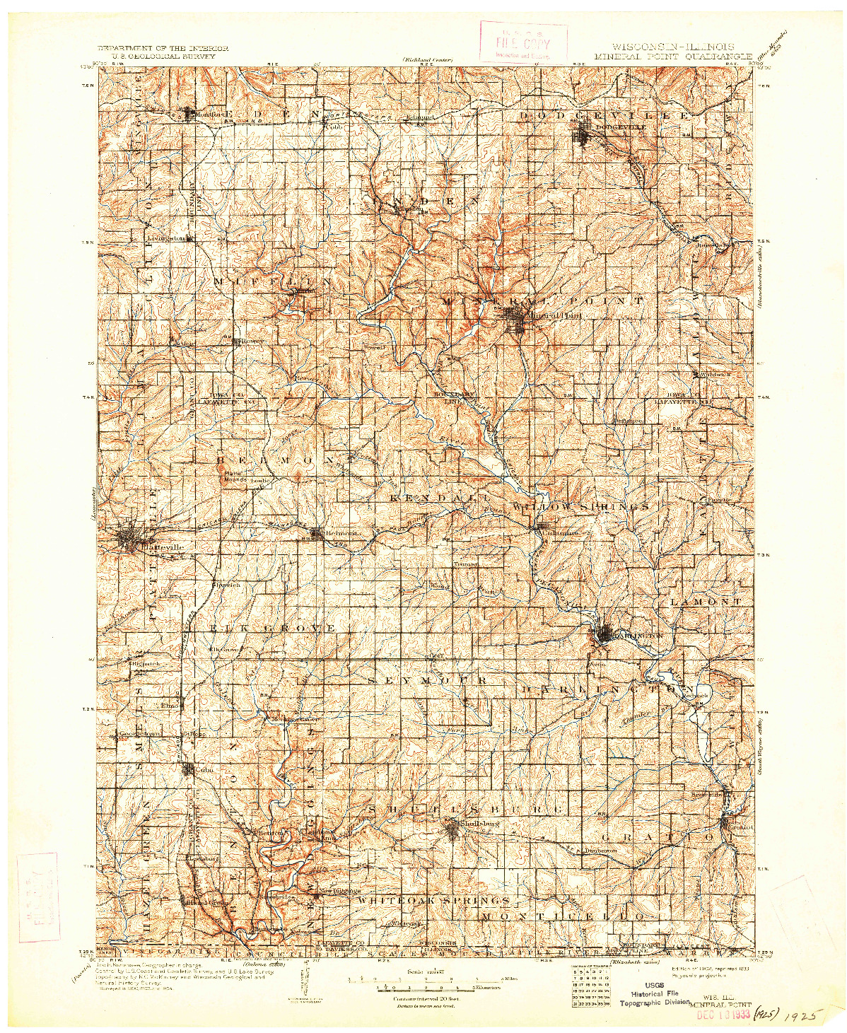 USGS 1:125000-SCALE QUADRANGLE FOR MINERAL POINT, WI 1902