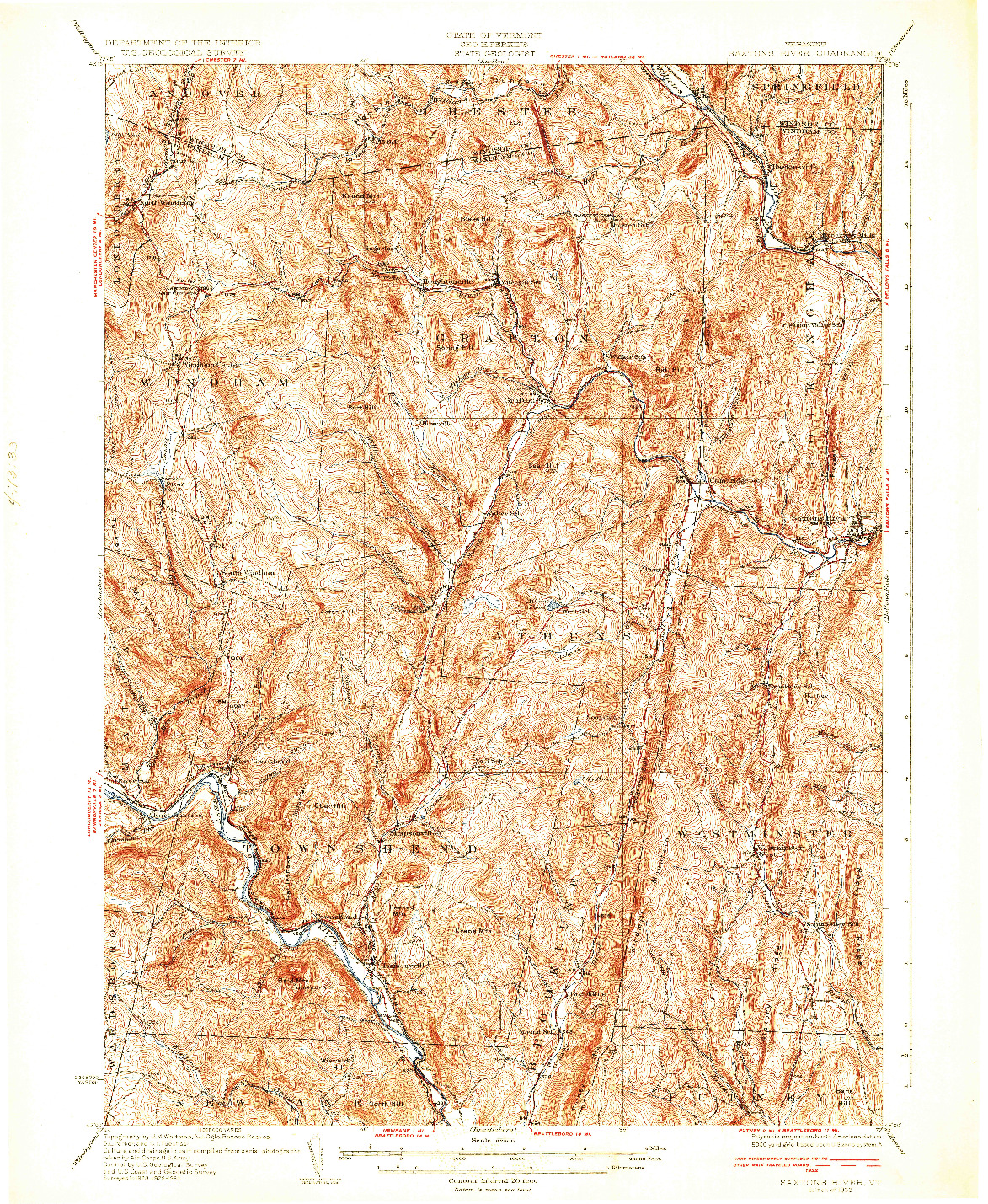 USGS 1:62500-SCALE QUADRANGLE FOR SAXTONS RIVER, VT 1933