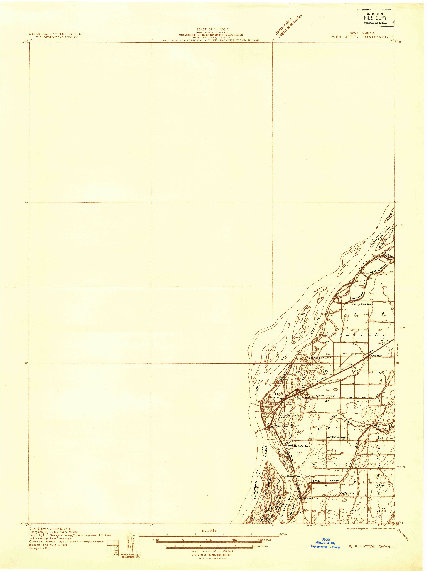 USGS 1:48000-SCALE QUADRANGLE FOR BURLINGTON, IA 1934