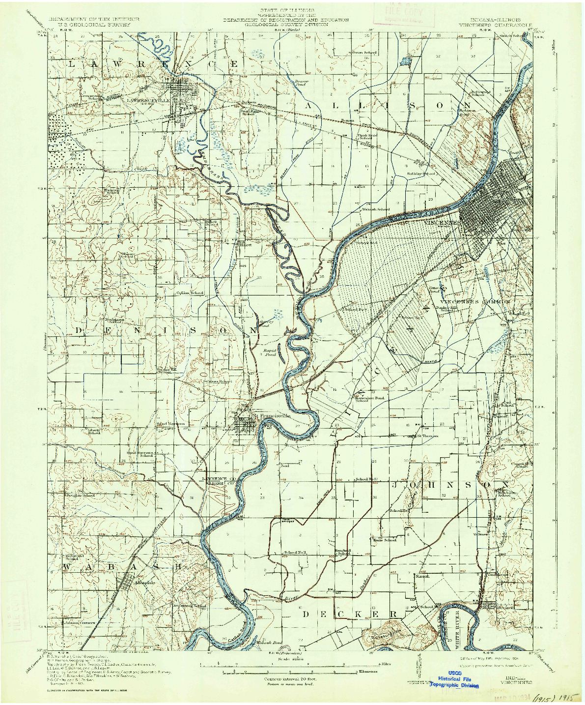 USGS 1:62500-SCALE QUADRANGLE FOR VINCENNES, IN 1915