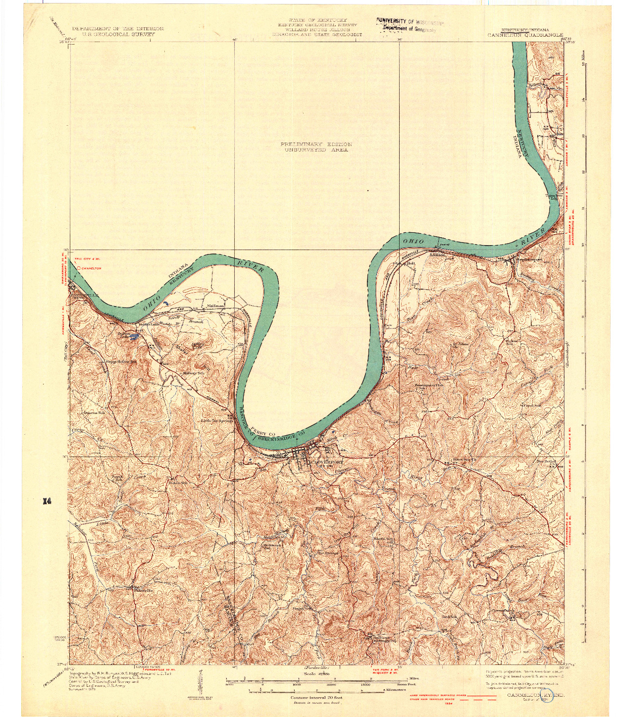 USGS 1:62500-SCALE QUADRANGLE FOR CANNELTON, KY 1934
