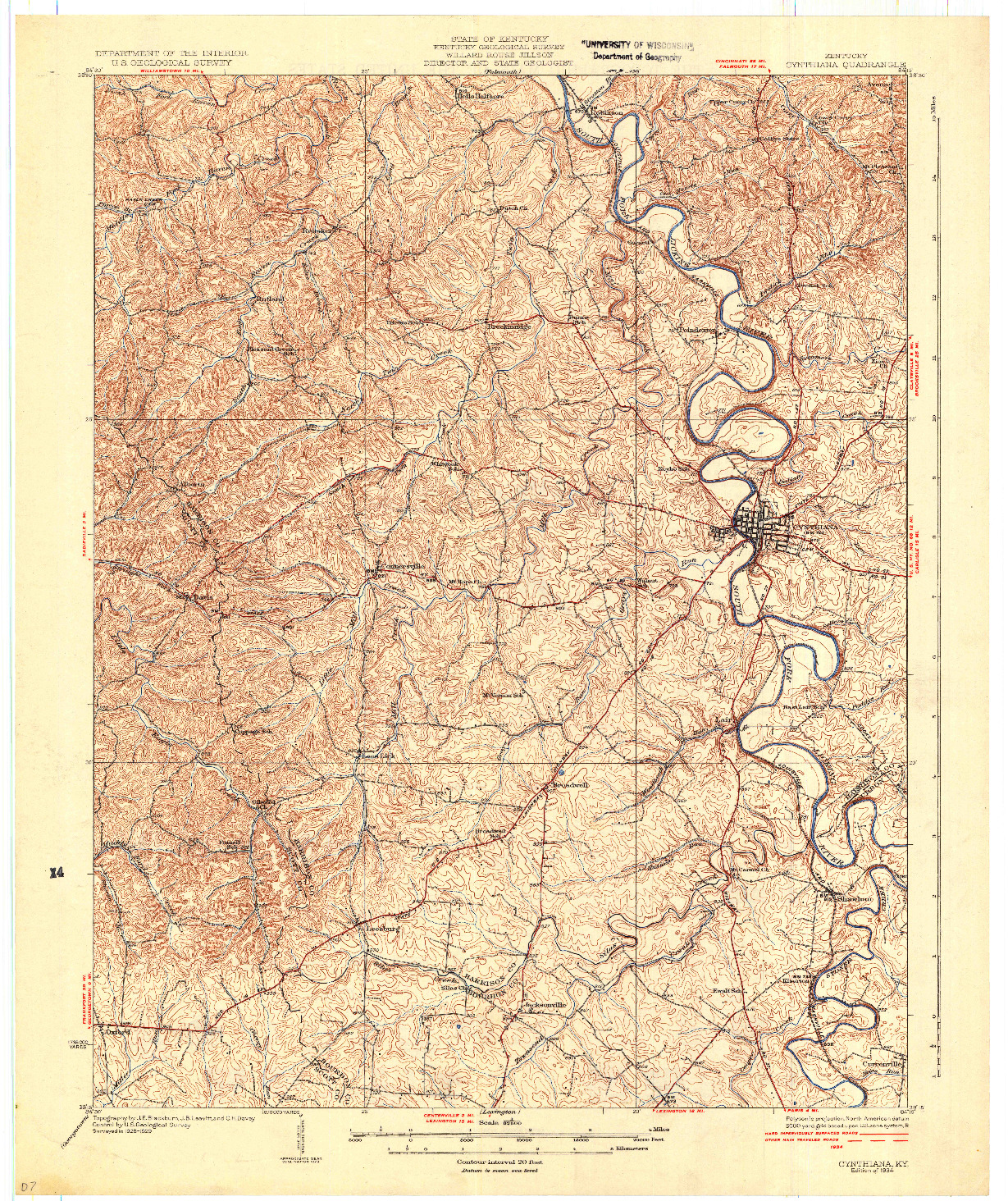 USGS 1:62500-SCALE QUADRANGLE FOR CYNTHIANA, KY 1934