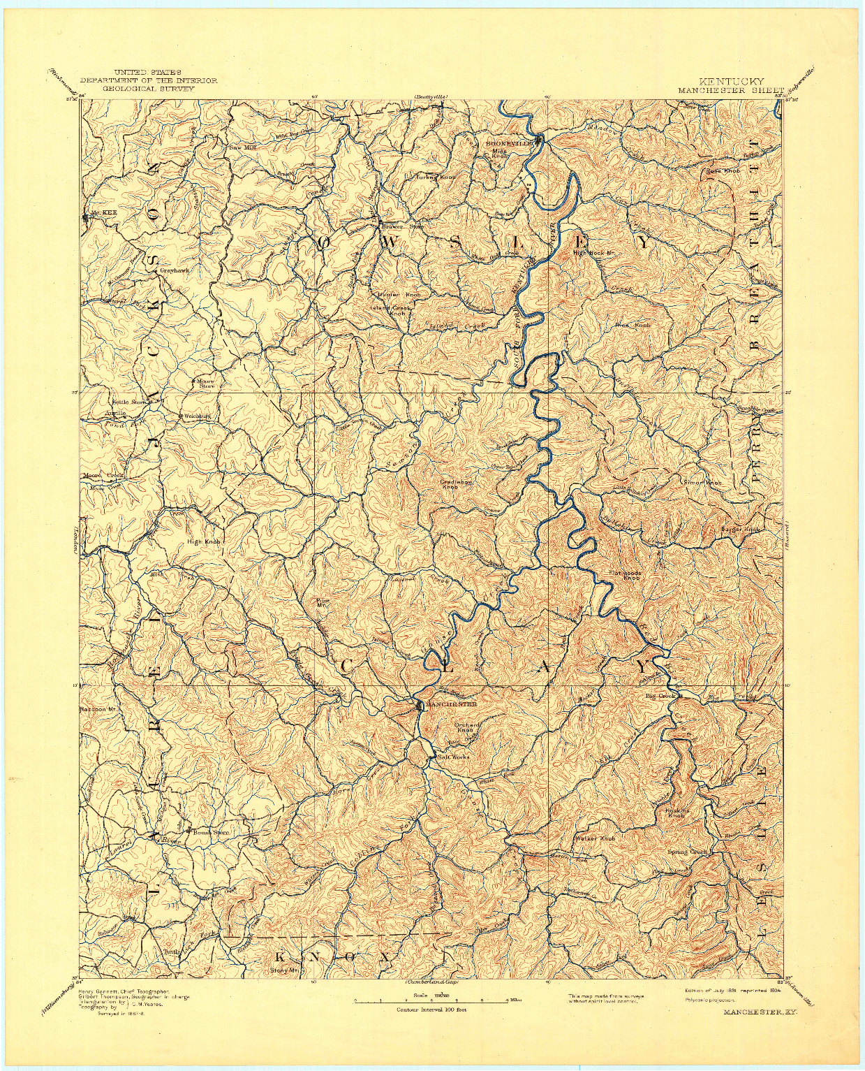 USGS 1:125000-SCALE QUADRANGLE FOR MANCHESTER, KY 1891