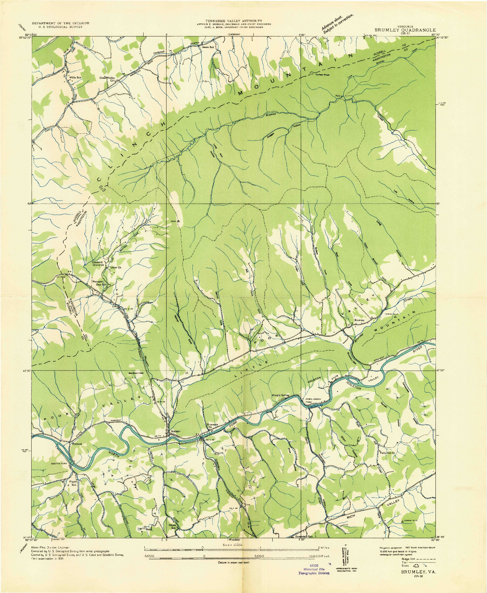 USGS 1:24000-SCALE QUADRANGLE FOR BRUMLEY, VA 1934