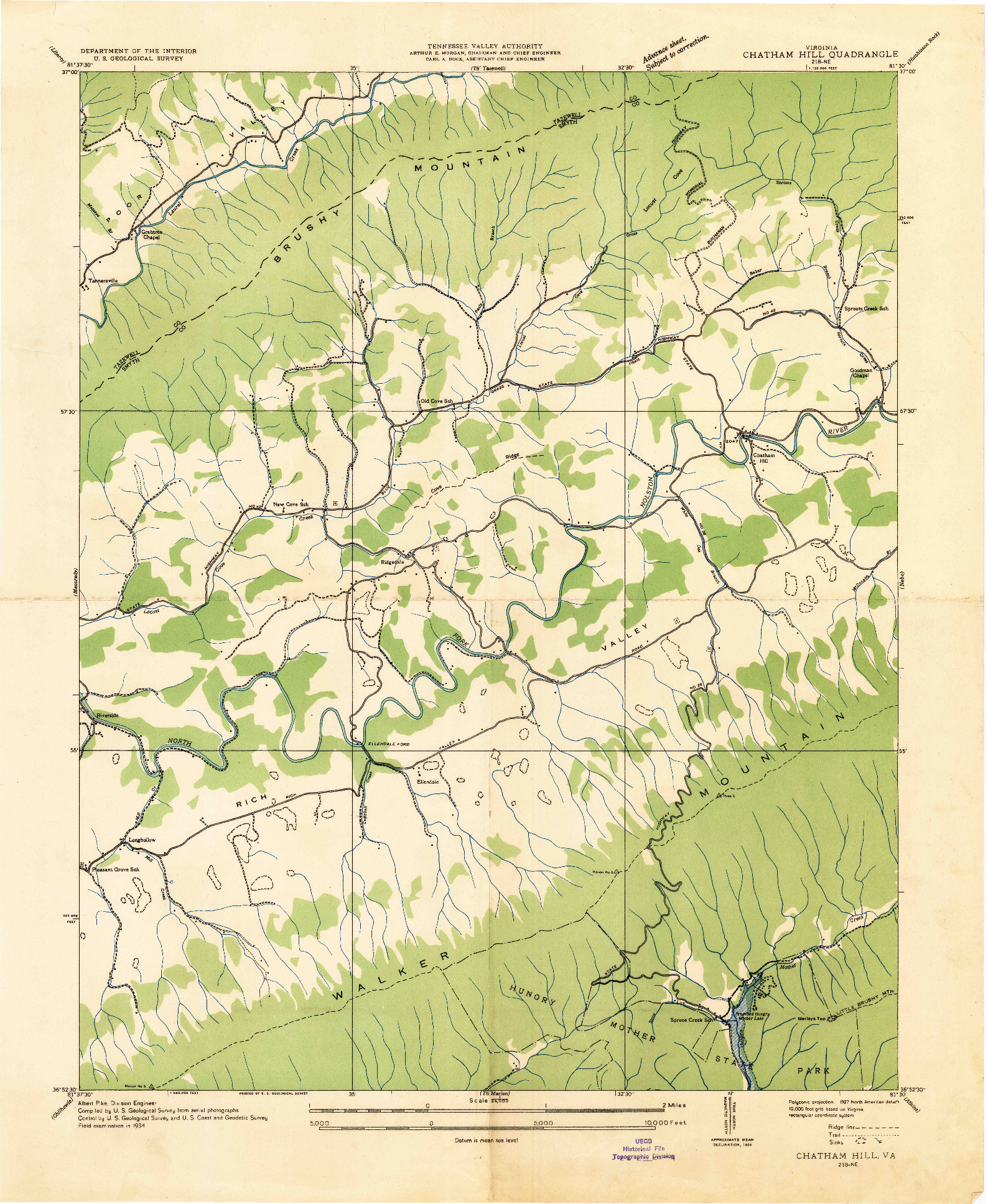 USGS 1:24000-SCALE QUADRANGLE FOR CHATHAM HILL, VA 1934