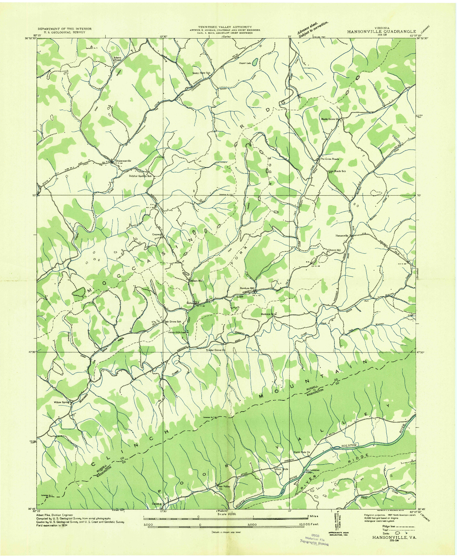 USGS 1:24000-SCALE QUADRANGLE FOR HANSONVILLE, VA 1934