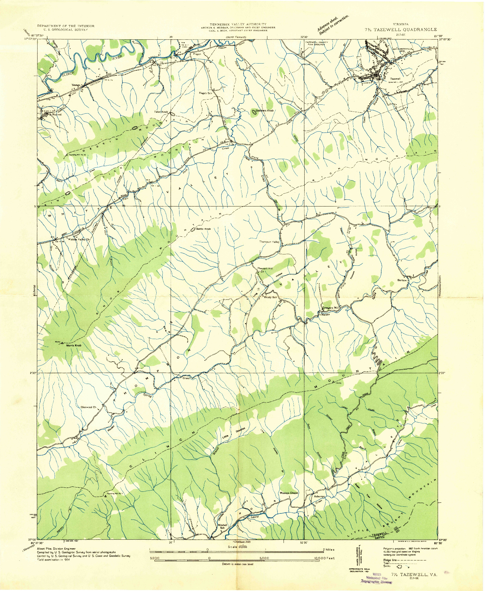 USGS 1:24000-SCALE QUADRANGLE FOR TAZEWELL, VA 1934