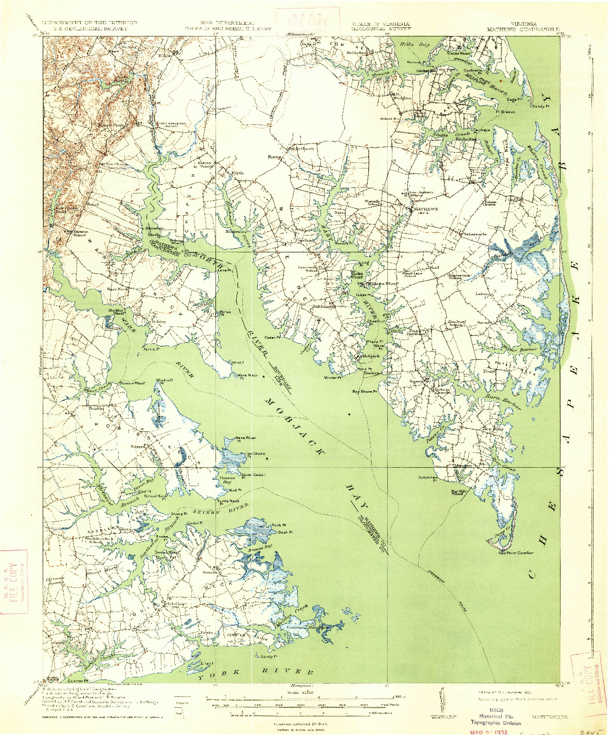 USGS 1:62500-SCALE QUADRANGLE FOR MATHEWS, VA 1917