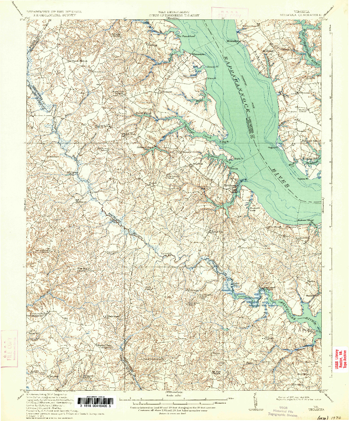 USGS 1:62500-SCALE QUADRANGLE FOR URBANNA, VA 1917