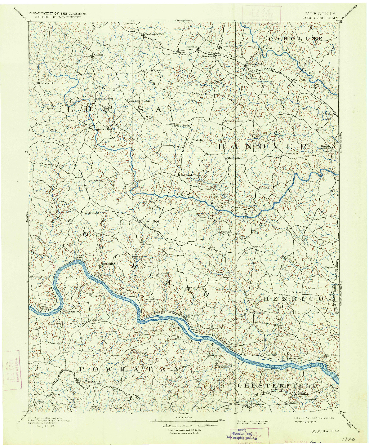 USGS 1:125000-SCALE QUADRANGLE FOR GOOCHLAND, VA 1892