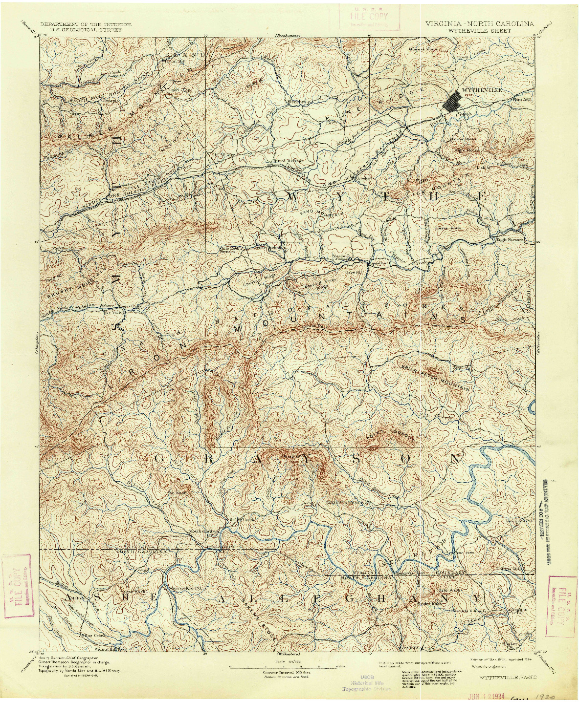 USGS 1:125000-SCALE QUADRANGLE FOR WYTHEVILLE, VA 1892