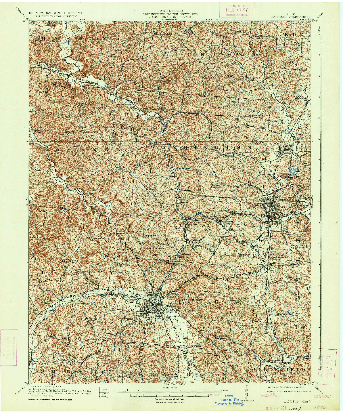USGS 1:62500-SCALE QUADRANGLE FOR JACKSON, OH 1913