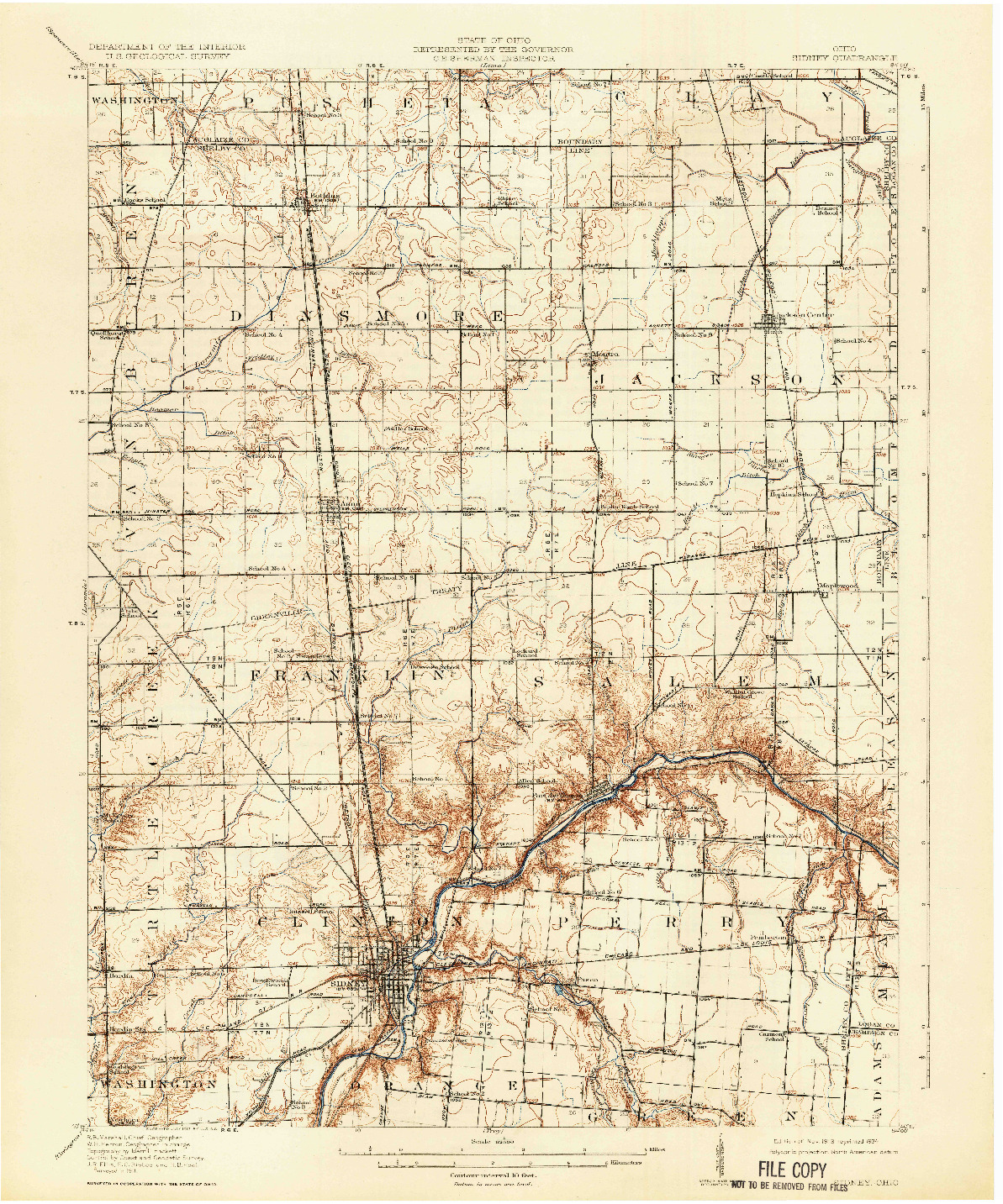 USGS 1:62500-SCALE QUADRANGLE FOR SIDNEY, OH 1913