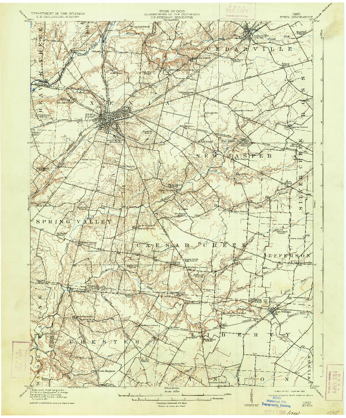 USGS 1:62500-SCALE QUADRANGLE FOR XENIA, OH 1917