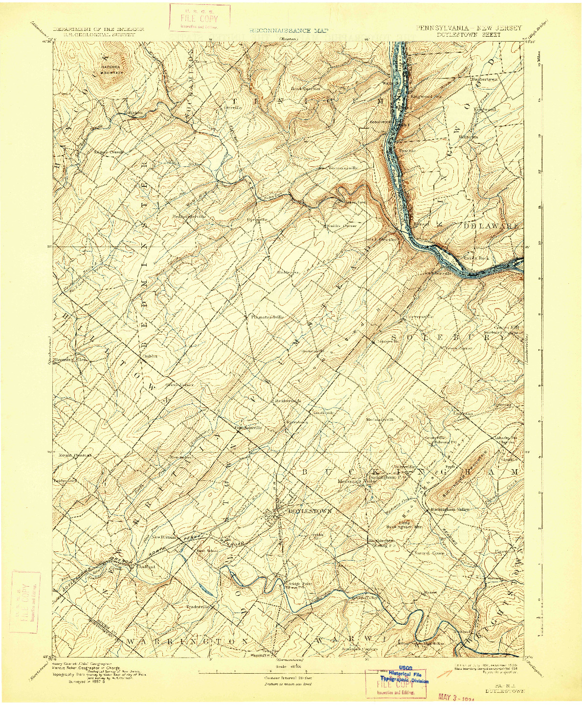 USGS 1:62500-SCALE QUADRANGLE FOR DOYLESTOWN, PA 1891