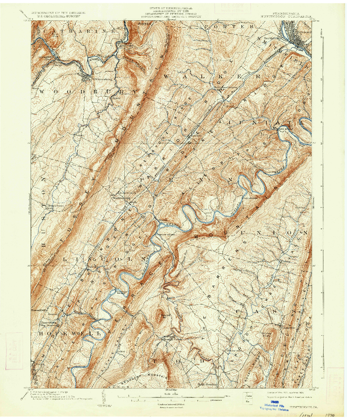 USGS 1:62500-SCALE QUADRANGLE FOR HUNTINGDON, PA 1904