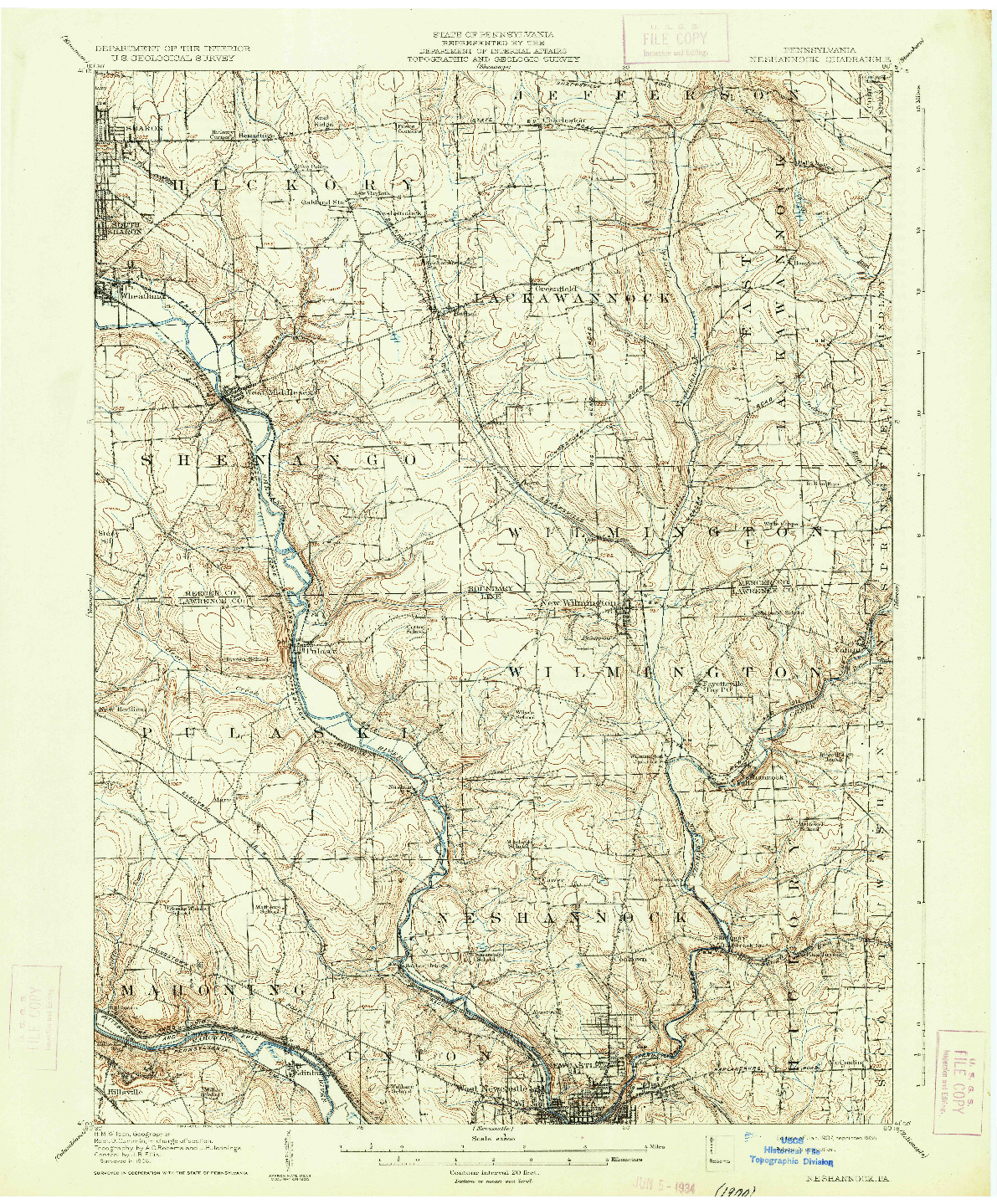 USGS 1:62500-SCALE QUADRANGLE FOR NESHANNOCK, PA 1907