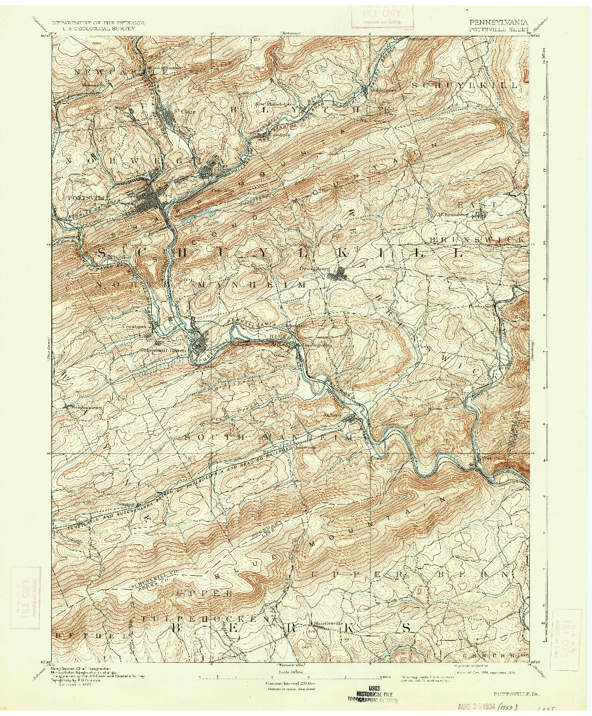 USGS 1:62500-SCALE QUADRANGLE FOR POTTSVILLE, PA 1891