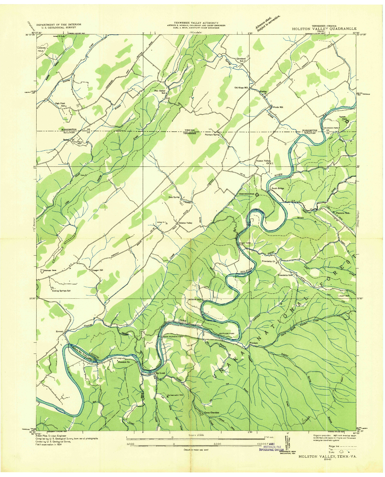 USGS 1:24000-SCALE QUADRANGLE FOR HOLSTON VALLEY, TN 1934